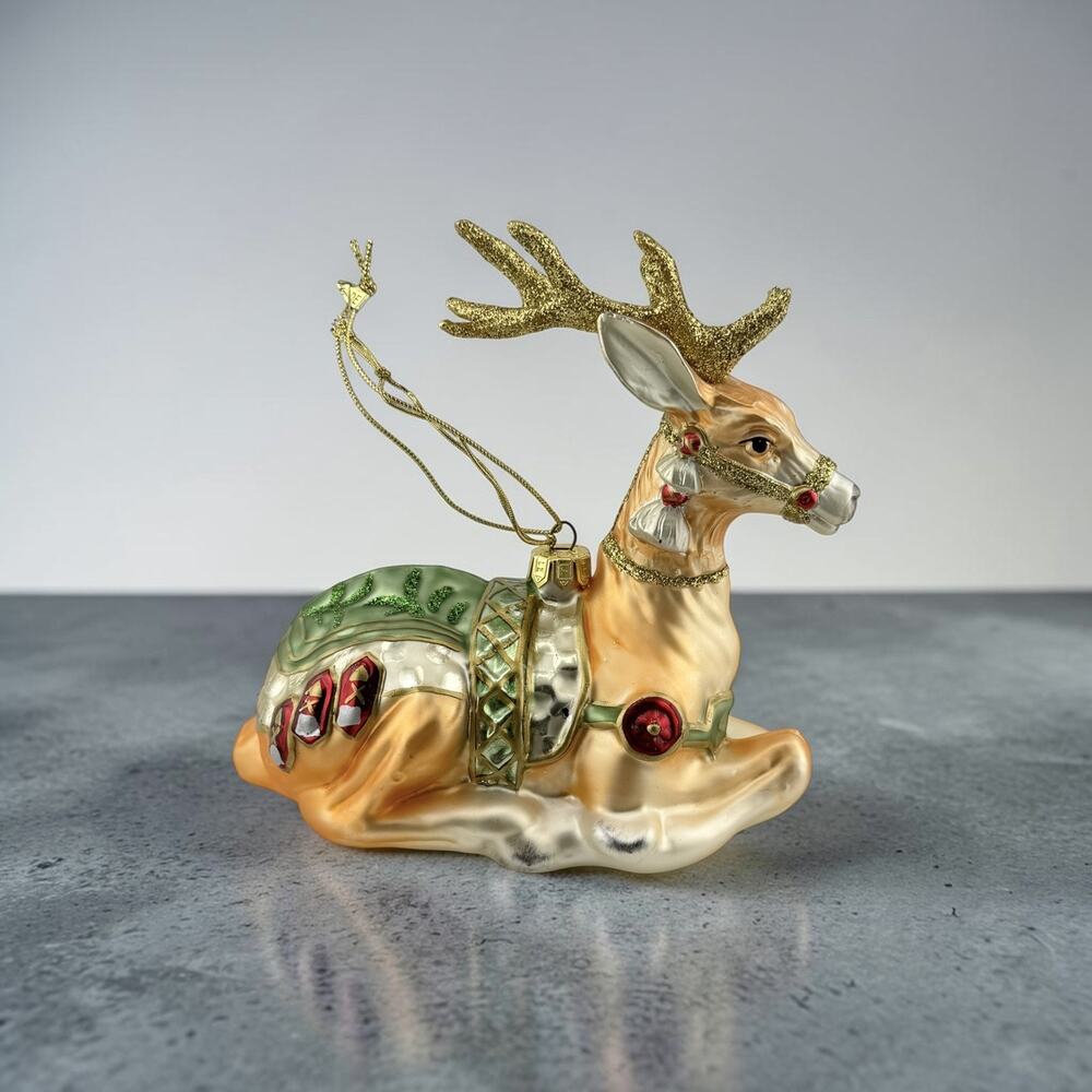 Vintage Fitz & Floyd Glass Gregorian Reindeer Ornament 2000 Retired Hand Made 6"